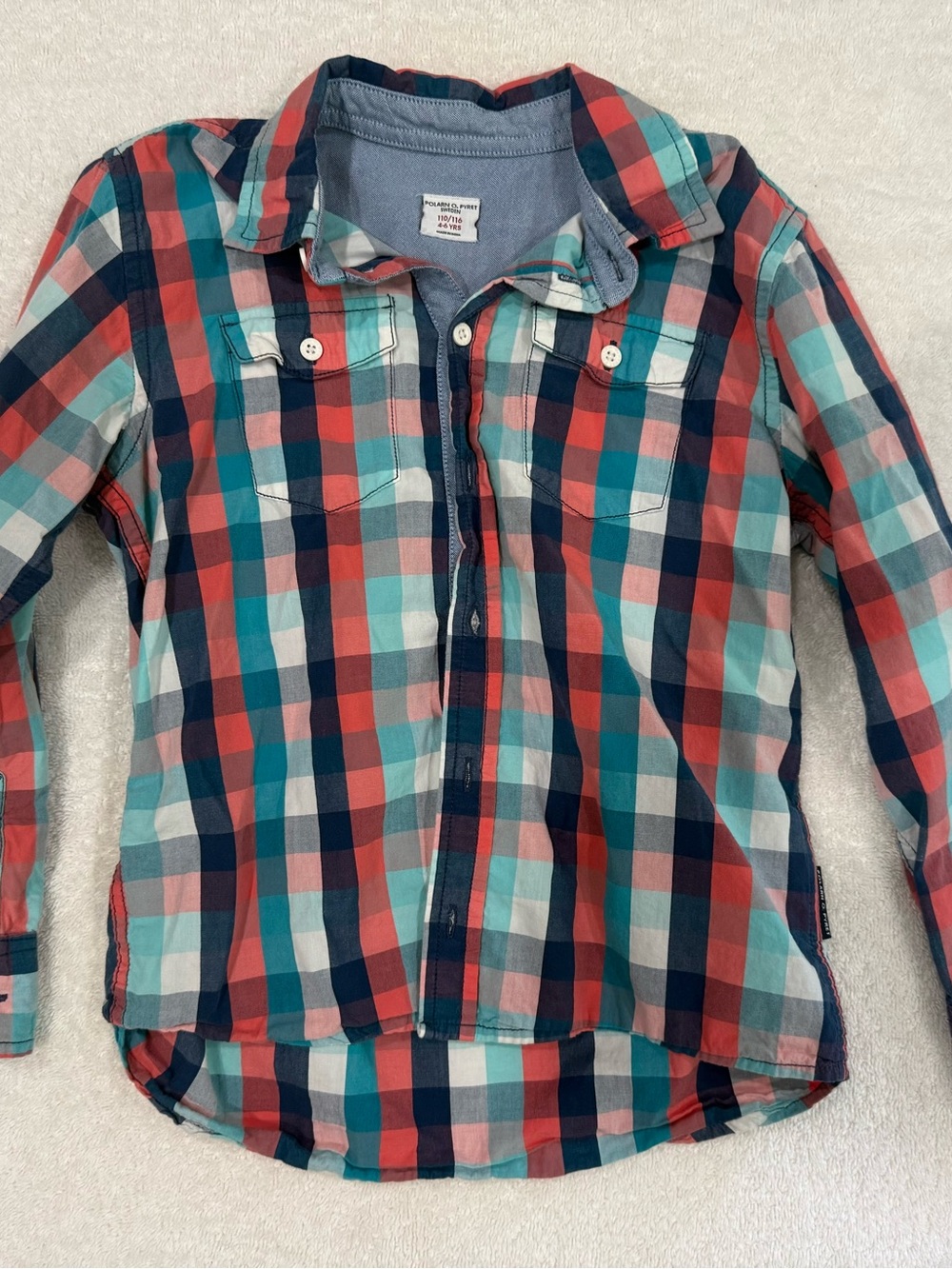 Kids Plaid Button-Front Shirt - Red, Teal & Navy